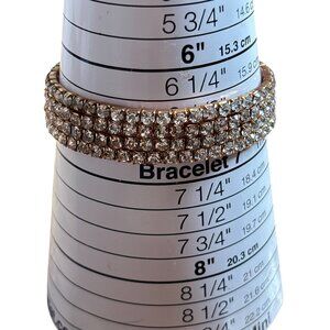 Set of 4 Goldtone Clear Rhinestone Stretchy Bracelets 7 inches Unstretched